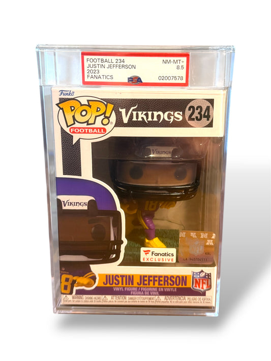 Funko Pop Justin Jefferson 234 Fanatics Exclusive NFL Minnesota Vikings Graded PSA 8.5